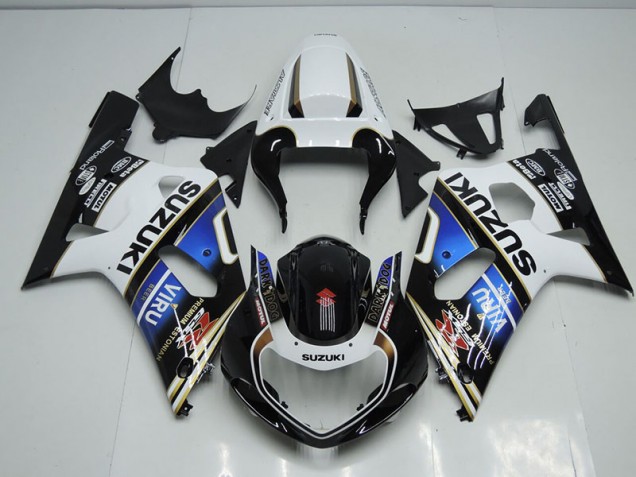 Carenado Moto GSXR 750 K1 K2 K3 2001-2003 - Negro Blanco Azul Viru Carenado Moto GSXR 750 K1 K2 K3 2001-2003 - Negro Blanco Azul Viru