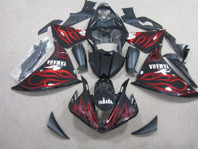Carenado Moto R1 2012-2014 - Negro Rojo Llama