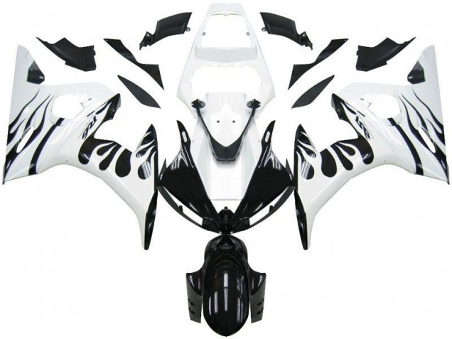 Carenado Moto R6 2003-2005 - Blanco Llama Negro Carenado Moto R6 2003-2005 - Blanco Llama Negro