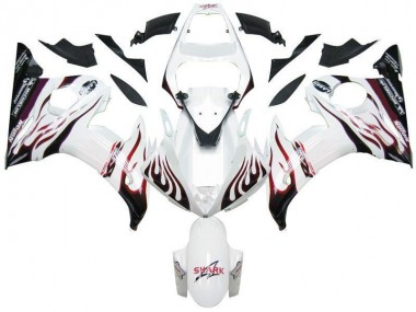 Carenado Moto R6 2003-2005 - Blanco Negro Rojo Llama
