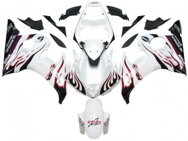 Carenado Moto R6 2003-2005 - Blanco Negro Rojo Llama Carenado Moto R6 2003-2005 - Blanco Negro Rojo Llama