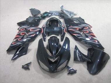 Carenado Moto ZX10R 2006-2007 - Negro Blanco Rojo Llama