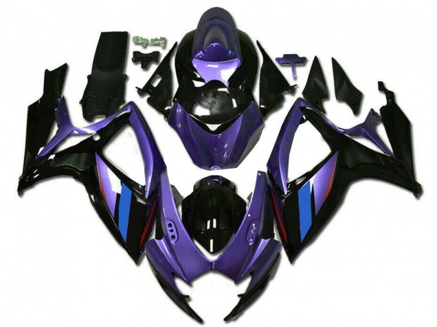 Mejores Carenados Moto Suzuki GSXR 600/750 2006-2007 - Púrpura Azul Negro Brillante Raya