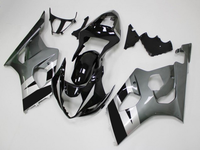 Mejores Carenados Moto Suzuki GSXR 1000 2003-2004 - Negro Brillante Plata Gris