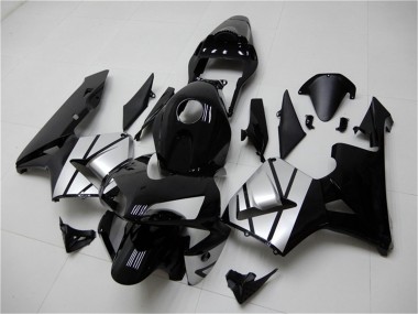 Mejores Carenados Moto Honda CBR600RR 2003-2004 - Plata Negro Brillante Raya