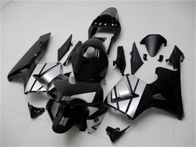 Mejores Carenados Moto Honda CBR600RR 2003-2004 - Plata Negro Brillante Raya