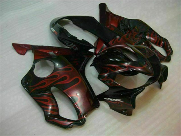 Mejores Carenados Moto Honda CBR600 F4i 2004-2007 - Negro Brillante Rojo Llama