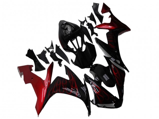 Mejores Carenados Moto Yamaha YZF R1 2004-2006 - Negro Brillante Rojo Llama