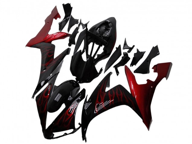 Mejores Carenados Moto Yamaha YZF R1 2004-2006 - Negro Brillante Rojo Llama
