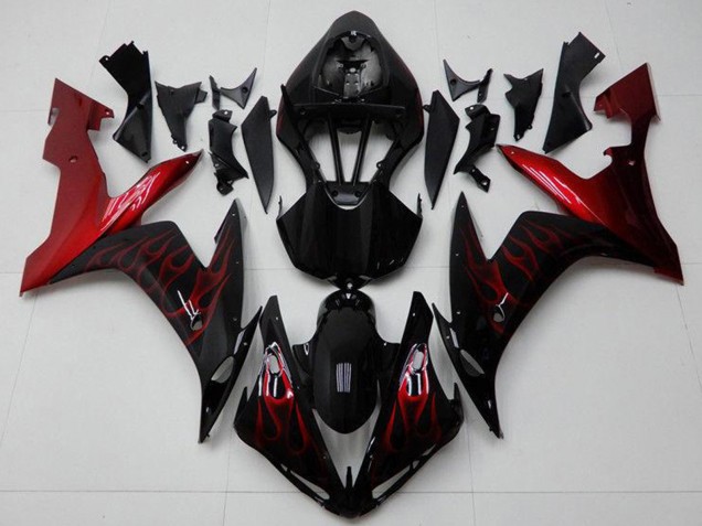 Mejores Carenados Moto Yamaha YZF R1 2004-2006 - Negro Brillante Rojo Llama