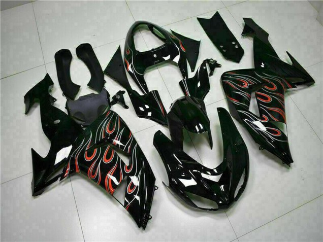 Mejores Kits Carenado Moto Kawasaki ZX10R 2006-2007 - Negro Brillante Rojo Llama