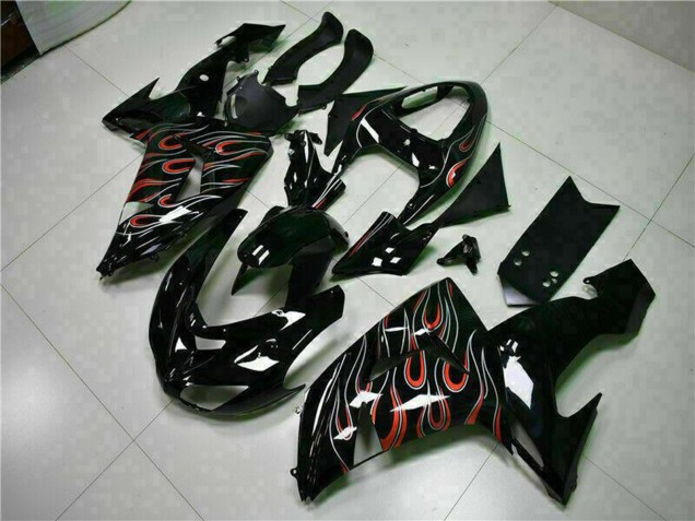 Mejores Kits Carenado Moto Kawasaki ZX10R 2006-2007 - Negro Brillante Rojo Llama