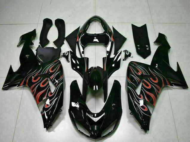 Mejores Kits Carenado Moto Kawasaki ZX10R 2006-2007 - Negro Brillante Rojo Llama