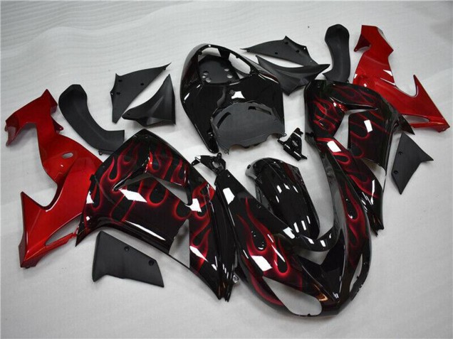 Mejores Carenado Moto Kawasaki ZX10R 2006-2007 - Negro Brillante Rojo Llama