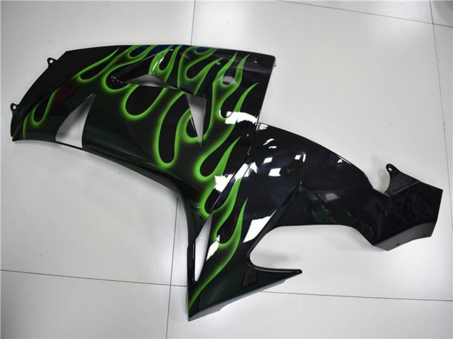 Mejores Carenados Moto Kawasaki ZX10R 2006-2007 - Negro Brillante Verde Llama
