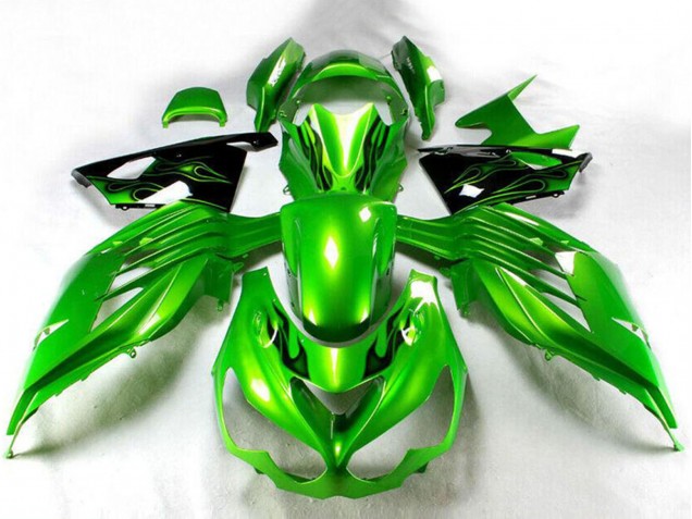 Mejores Carenado Moto Kawasaki ZX14R ZZR1400 2012-2024 - Verde Negro Brillante