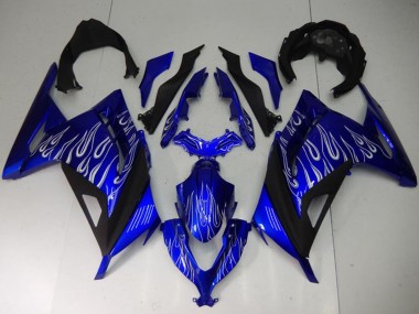 Mejores Carenados Moto Kawasaki Ninja 300 EX300R 2013-2024 - Azul Negro Blanco Llama