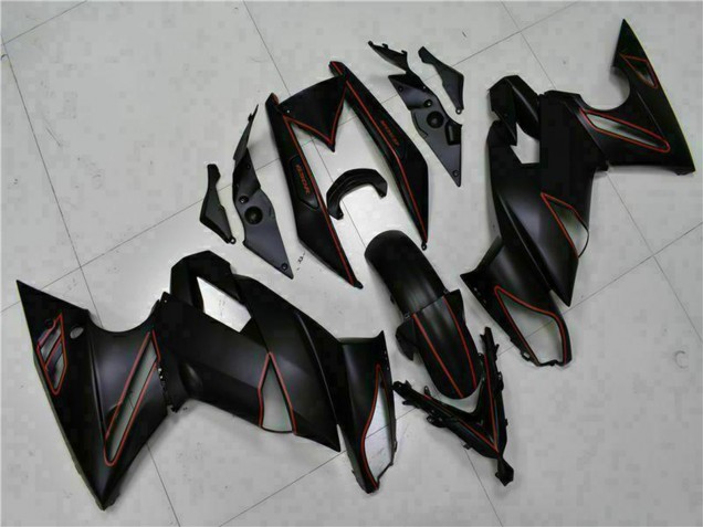 Mejores Carenados Moto Kawasaki EX650 2009-2011 - Negro Mate Rojo Raya