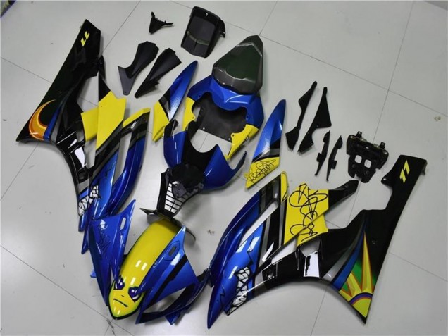 Mejores Carenados Moto Yamaha YZF R6 2006-2007 - Azul Amarillo Negro Brillante Tiburón