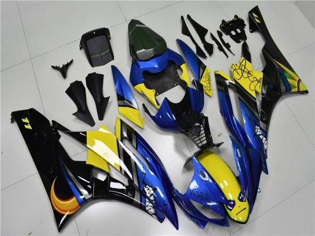 Mejores Carenados Moto Yamaha YZF R6 2006-2007 - Azul Amarillo Negro Brillante Tiburón