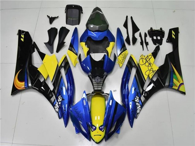 Mejores Carenados Moto Yamaha YZF R6 2006-2007 - Azul Amarillo Negro Brillante Tiburón