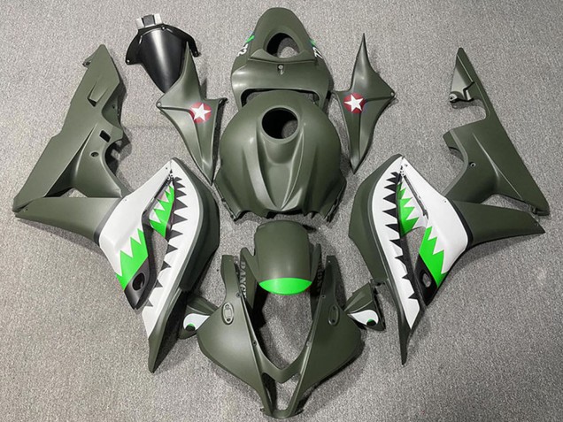 Mejores Carenados Moto Honda CBR600RR 2007-2008 - Verde Militar Blanco Verde Tiburón