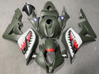 Mejores Carenados Moto Honda CBR600RR 2007-2008 - Verde Militar Blanco Rojo Tiburón