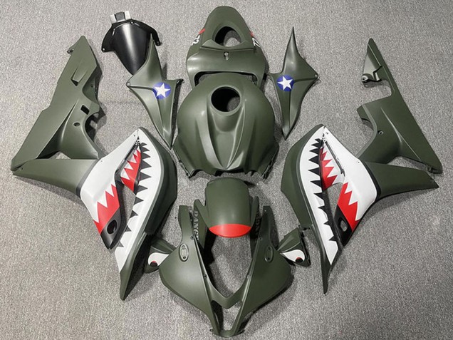 Mejores Carenados Moto Honda CBR600RR 2007-2008 - Verde Militar Blanco Rojo Tiburón