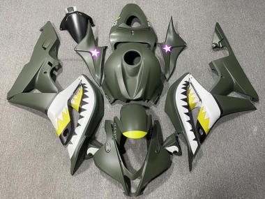 Mejores Carenados Moto Honda CBR600RR 2007-2008 - Verde Militar Blanco Amarillo Tiburón