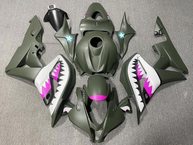 Mejores Carenados Moto Honda CBR600RR 2007-2008 - Verde Militar Blanco Rosa Tiburón