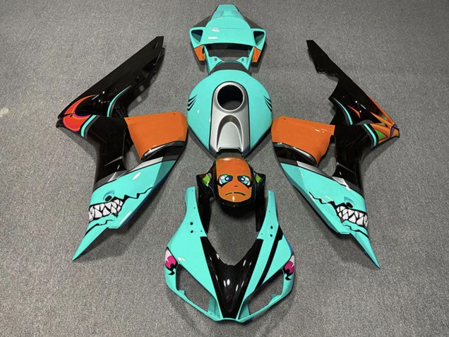 Mejores Carenados Moto Honda CBR1000RR 2006-2007 - Cian Azul Naranja Negro Brillante Tiburón