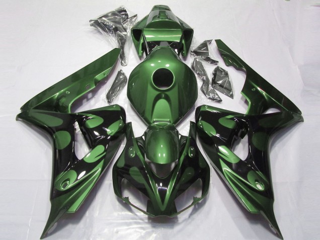 Mejores Carenados Moto Honda CBR1000RR 2006-2007 - Verde Negro Brillante Llama
