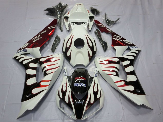 Mejores Carenados Moto Honda CBR1000RR 2006-2007 - Blanco Rojo Negro Brillante Llama