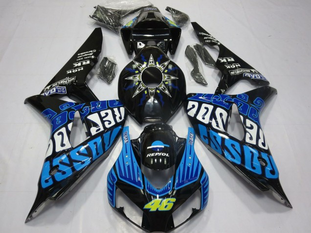 Mejores Carenados Moto Honda CBR1000RR 2006-2007 - Negro Brillante Azul Rossi 46