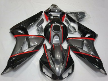 Mejores Carenados Moto Honda CBR1000RR 2006-2007 - Gris Negro Brillante Rojo Raya