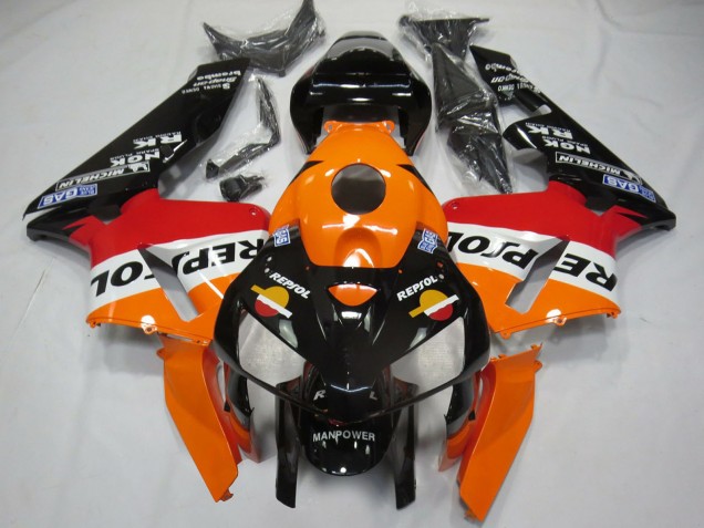 Mejores Carenados Moto Honda CBR600RR 2005-2006 - Naranja Rojo Blanco Negro Bottom Repsol