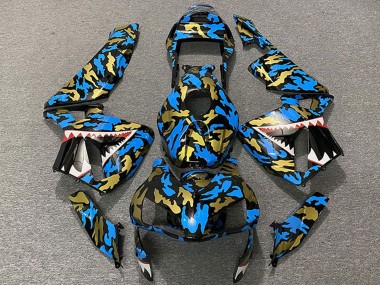 Mejores Carenados Moto Honda CBR600RR 2003-2004 - Azul Oro Camouflage Tiburón