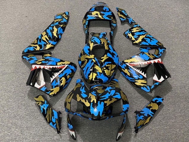 Mejores Carenados Moto Honda CBR600RR 2003-2004 - Azul Oro Camouflage Tiburón
