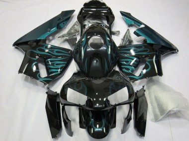 Mejores Carenados Moto Honda CBR600RR 2003-2004 - Negro Brillante Verde Llama
