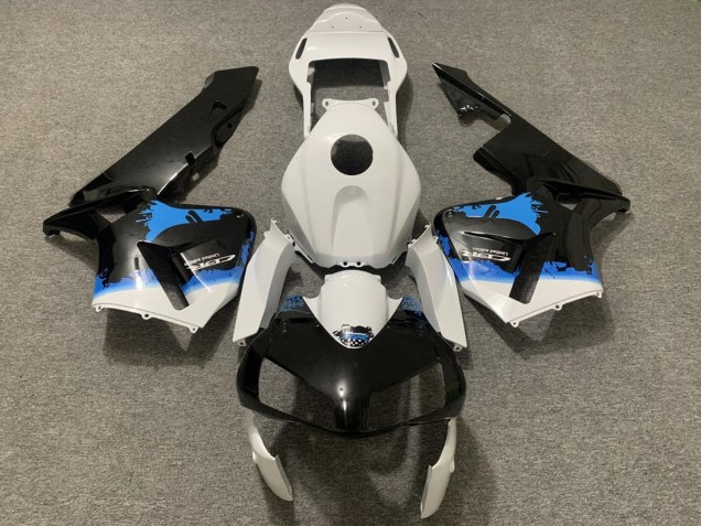 Mejores Carenado Moto Honda CBR600RR 2003-2004 - Blanco Azul Negro Brillante Splatter