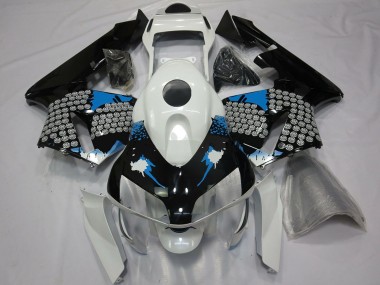 Mejores Carenados Moto Honda CBR600RR 2003-2004 - Blanco Azul Negro Brillante Splatter