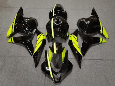 Mejores Carenados Moto Honda CBR600RR 2009-2012 - Negro Brillante Alta Visibilidad Amarillo Raya