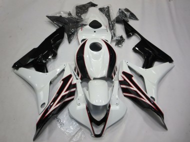 Mejores Carenados Moto Honda CBR600RR 2007-2008 - Blanco Negro Brillante OEM Estilo