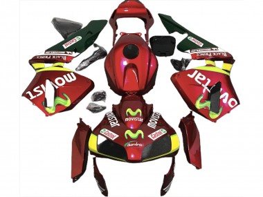 Mejores Carenados Moto Honda CBR600RR 2003-2004 - Rojo Amarillo Verde MoviStar