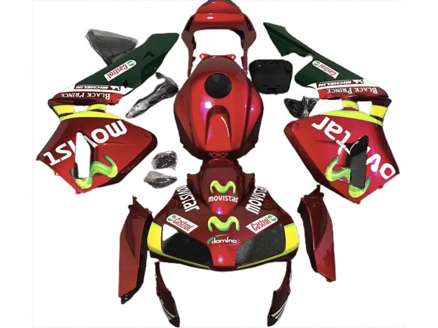 Mejores Carenados Moto Honda CBR600RR 2003-2004 - Rojo Amarillo Verde MoviStar
