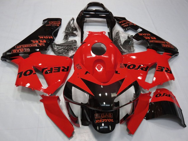 Mejores Carenados Moto Honda CBR600RR 2003-2004 - Rojo Negro Brillante Repsol