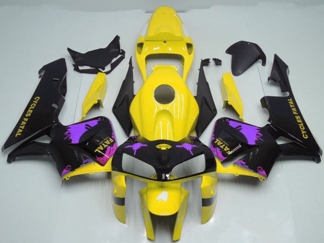 Mejores Carenados Moto Honda CBR600RR 2005-2006 - Negro Brillante Amarillo Púrpura Splatter