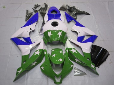 Mejores Carenados Moto Honda CBR600RR 2007-2008 - Blanco Azul Verde Estrellas Raya