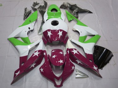 Mejores Carenados Moto Honda CBR600RR 2007-2008 - Blanco Verde Rojo Granate Estrellas Raya