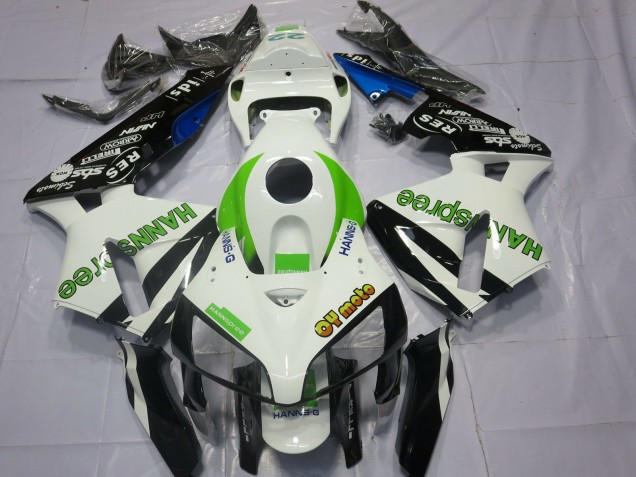 Mejores Carenados Moto Honda CBR600RR 2005-2006 - Blanco Verde Negro Brillante HannSpree